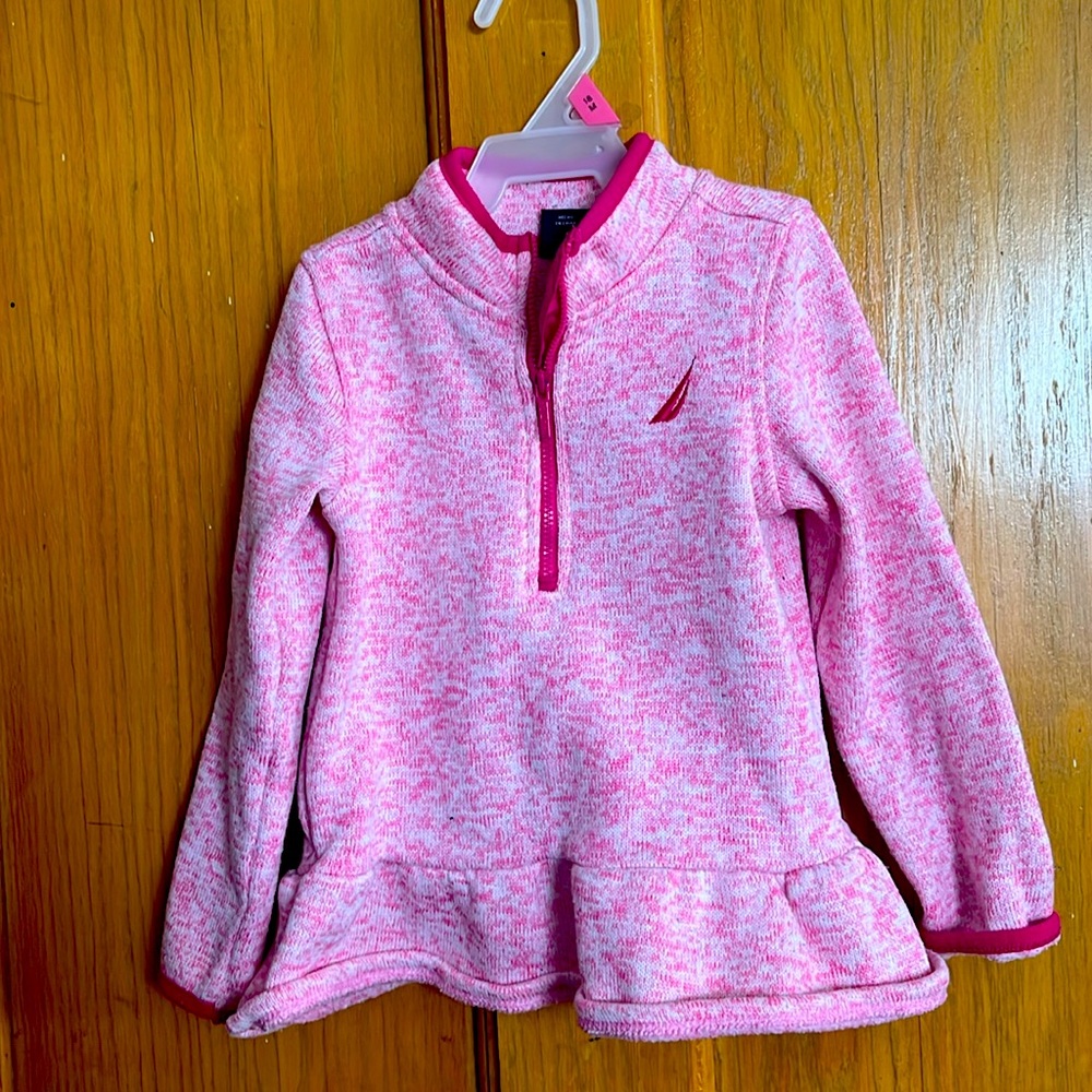 Nautica, girls 4T sweatshirt with ruffle, quarter zip